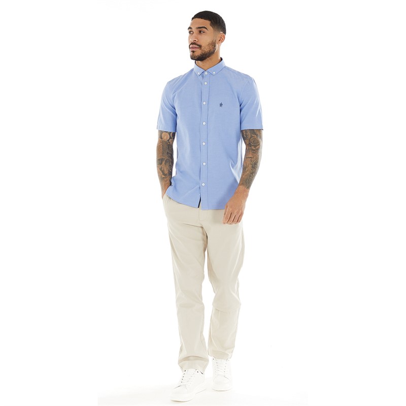 French Connection Mens Short Sleeve Oxford Shirt Blue