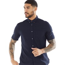 French Connection Mens Short Sleeve Linen Shirt Marine
