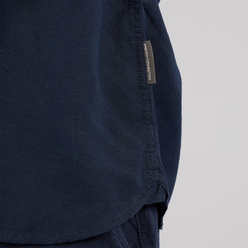 French Connection Mens Short Sleeve Linen Shirt Marine