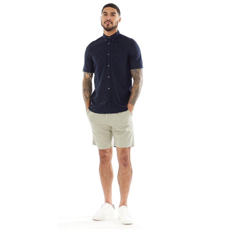 French Connection Mens Short Sleeve Linen Shirt Marine