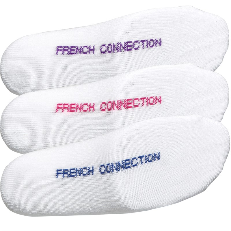 French Connection Womens FCUK Three Pack Socks White/Blue/Purple/Pink