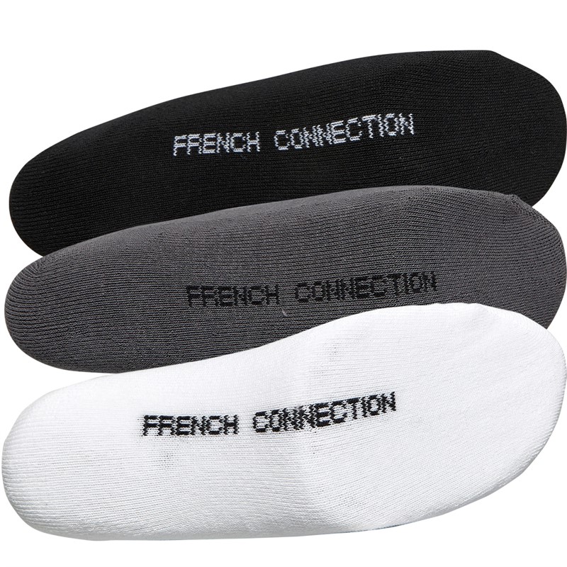 French Connection Womens FCUK Three Pack Socks White/Black/Light Grey Melange