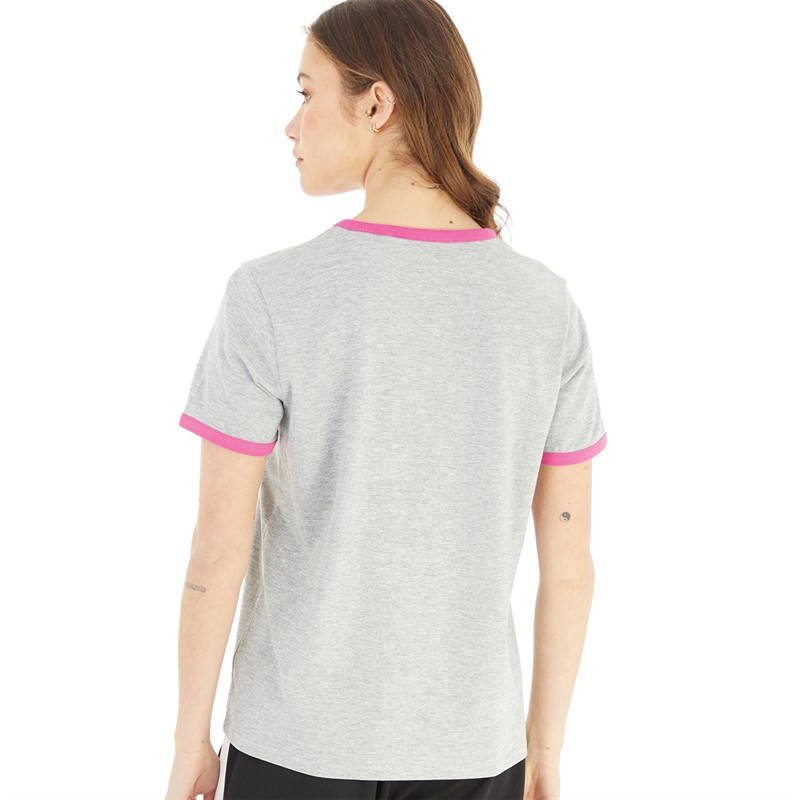 French Connection Womens FC Ringer Collegiate T-Shirt Light Grey Melange/Wild Rosa