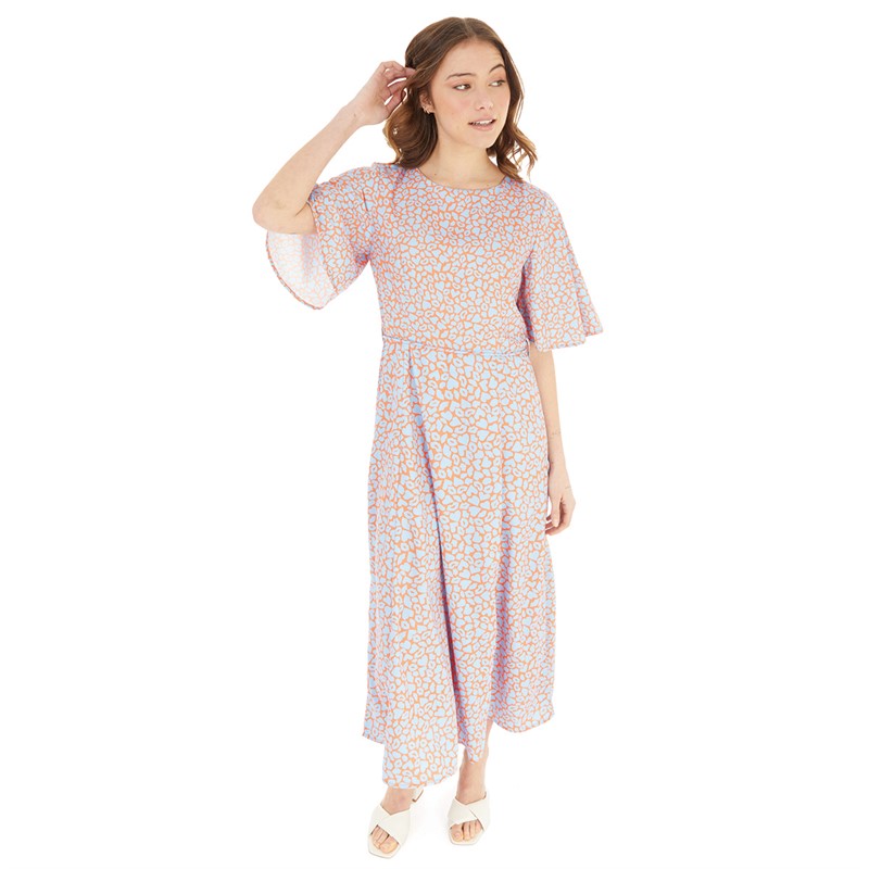 French Connection Womens Kiss Crew Angel Slv Long Dress Mandarin/Placid Blue