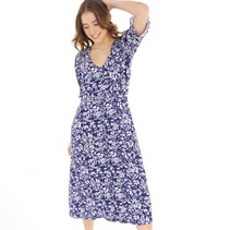 French Connection Womens Florale Button-Thru Midi Dress Dark Navy/White