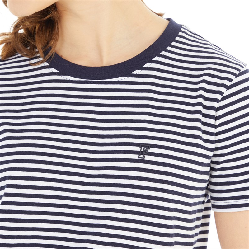 French Connection Womens Crew Stripe T-Shirt Dark Navy/White