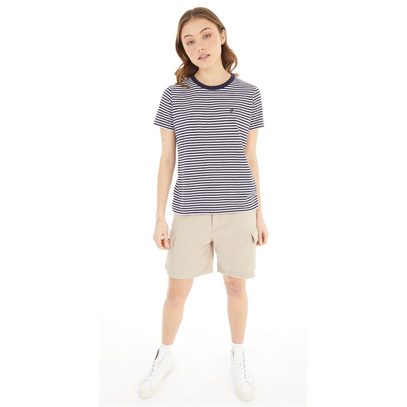 French Connection Womens Crew Stripe T-Shirt Dark Navy/White