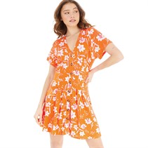 French Connection Womens Camille Flippy Button Knee Dress Mandarin