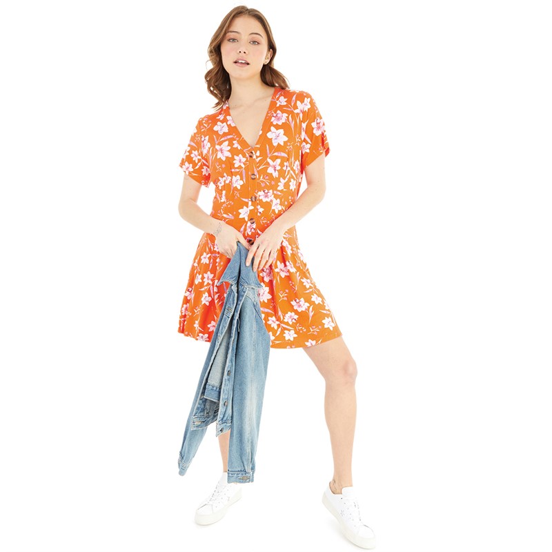 French Connection Womens Camille Flippy Button Knee Dress Mandarin