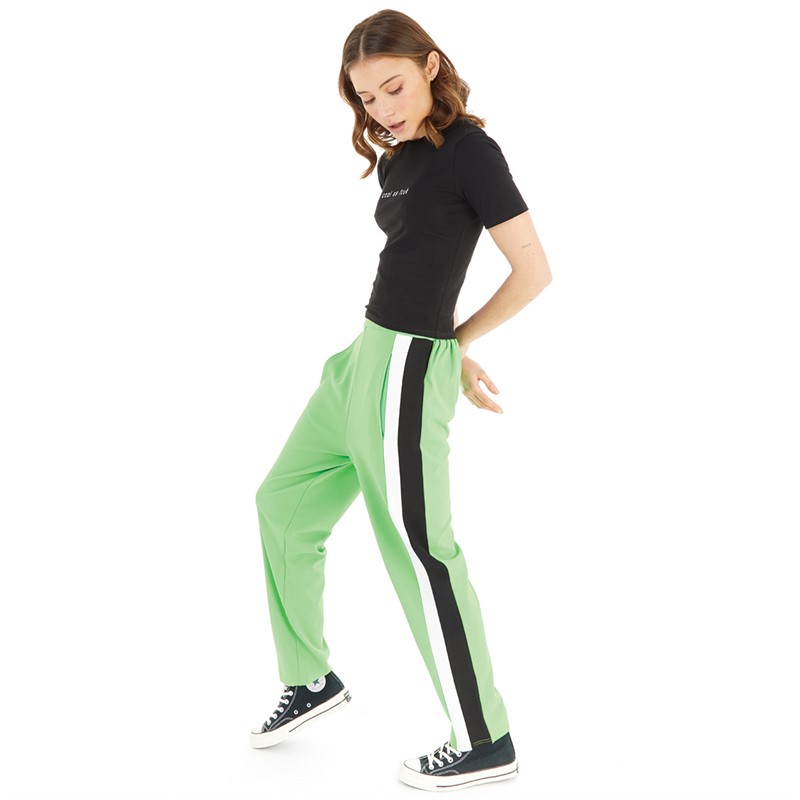 French Connection Womens Crepe Tapered Panel Joggers Poise Green/White/Black