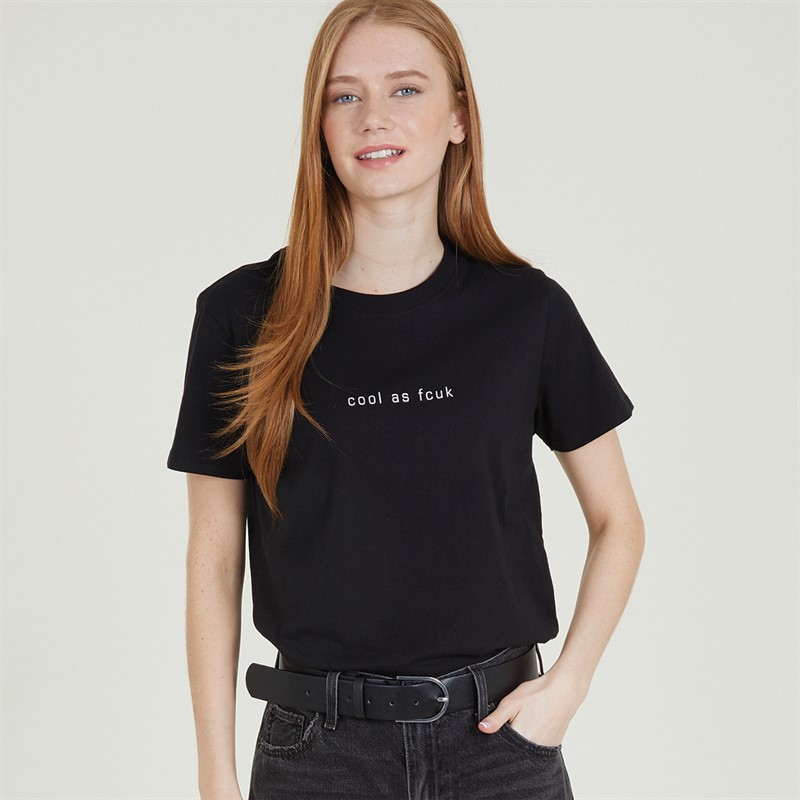 French Connection Womens FCUK Cool As Fitted T-Shirt Black/White