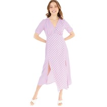 French Connection Womens Spot V-Neck Long Dress Sheer Lilac/White