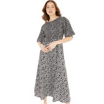 French Connection Womens Kiss Crew Angel Slv Long Dress Black/Ivory