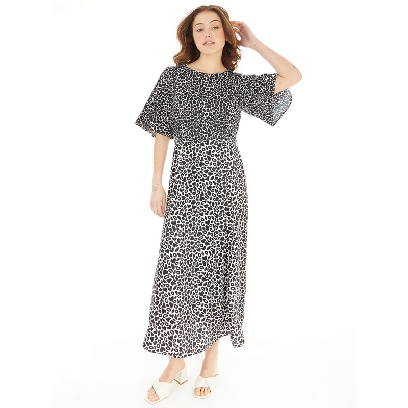 French Connection Womens Kiss Crew Angel Slv Long Dress Black/Ivory