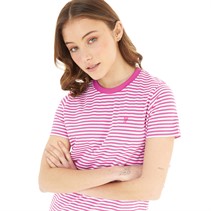 French Connection Womens Crew Stripe T-Shirt Wild Rosa/White