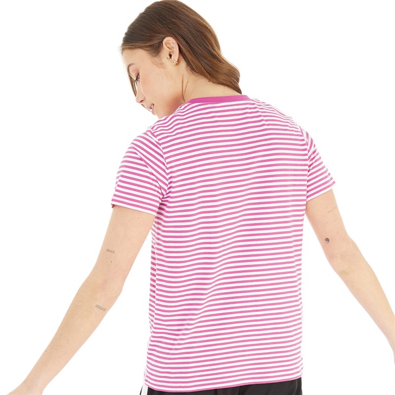 French Connection Womens Crew Stripe T-Shirt Wild Rosa/White