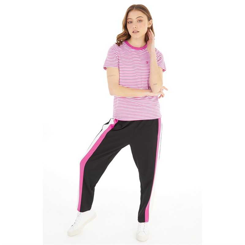 French Connection Womens Crew Stripe T-Shirt Wild Rosa/White