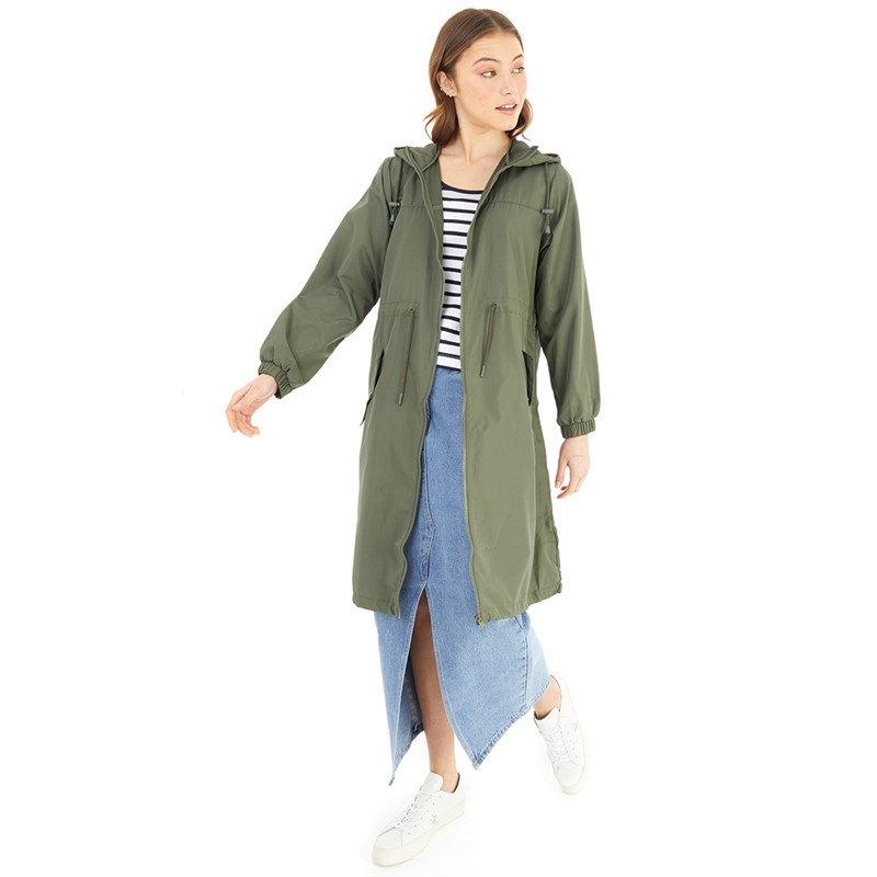 French Connection Womens Hooded Festival Parka Jacket Khaki