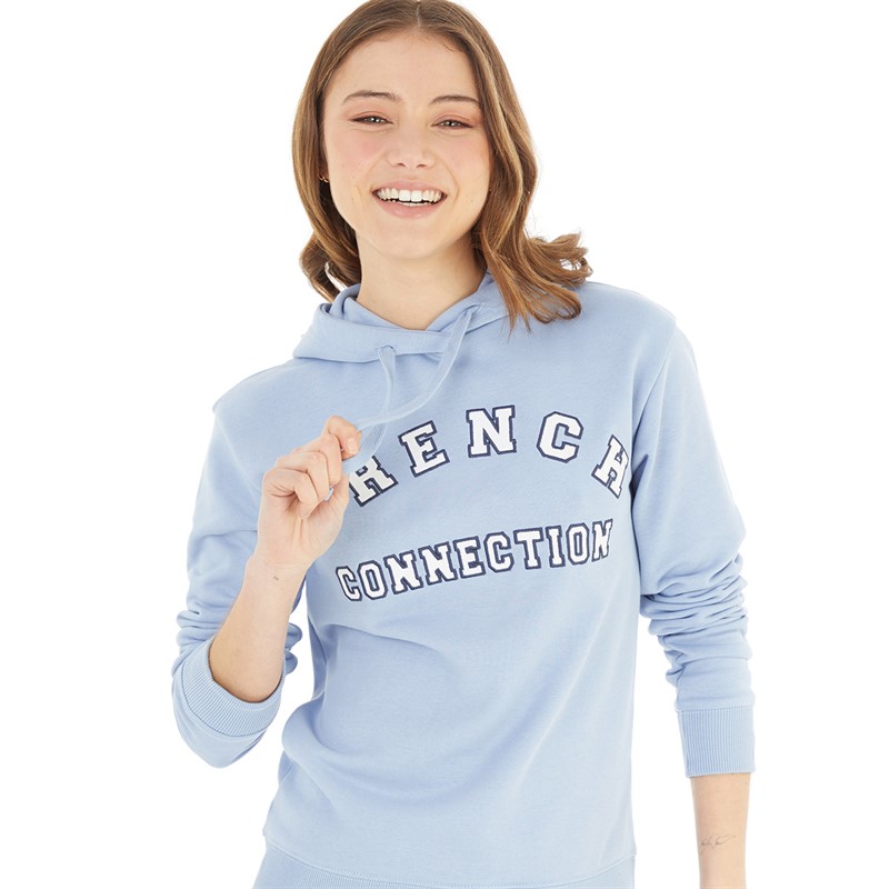 Buy French Connection Womens FC Collegiate Hoodie Washed Blue White Dark Navy