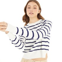 French Connection Womens Core Raglan Stripe Crew Sweatshirt Ivory/Dark Navy