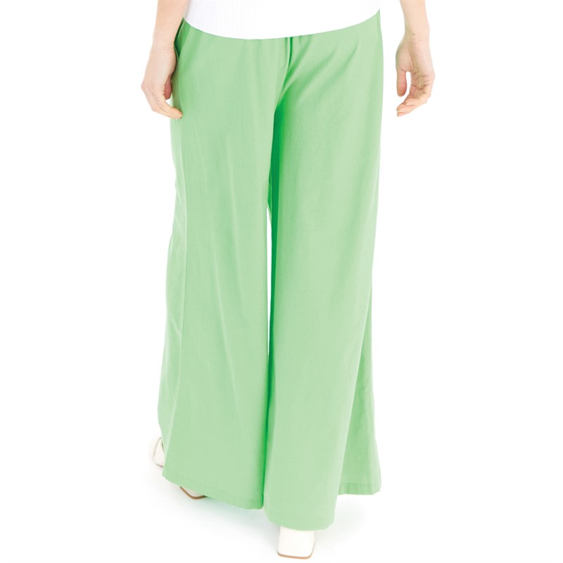 French Connection Womens Wide Leg Linen Trousers Poise Green