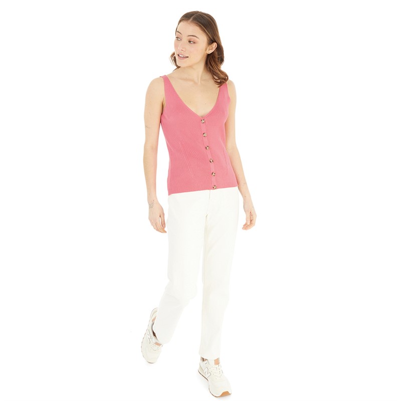 French Connection Womens Rib Button Vest Camellia
