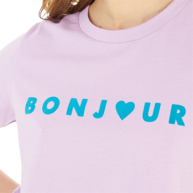 French Connection Womens Bonjour T-Shirt Sheer Lilac/Peacock