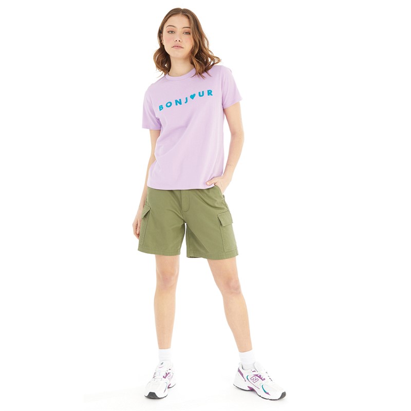 French Connection Womens Bonjour T-Shirt Sheer Lilac/Peacock