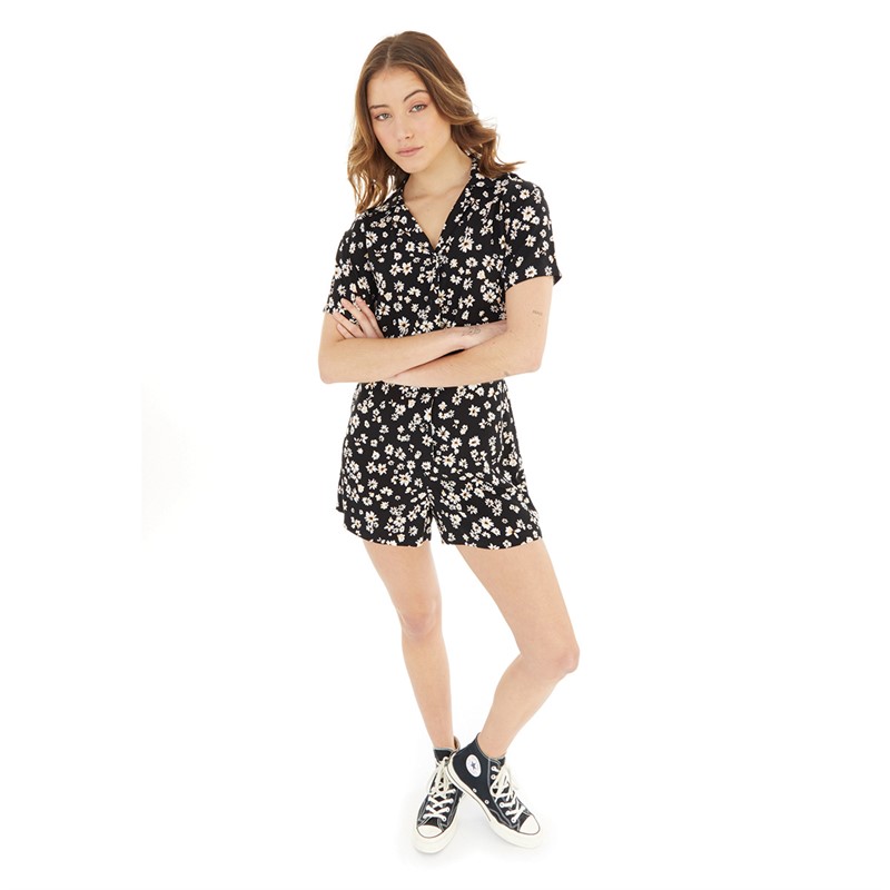 French Connection Womens Shasta Daisy Print Playsuit Black