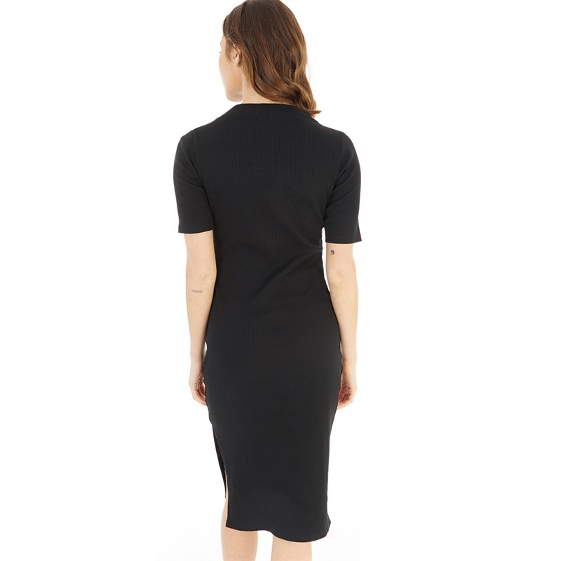 French Connection Womens Rib Turtle Midi Dress Black