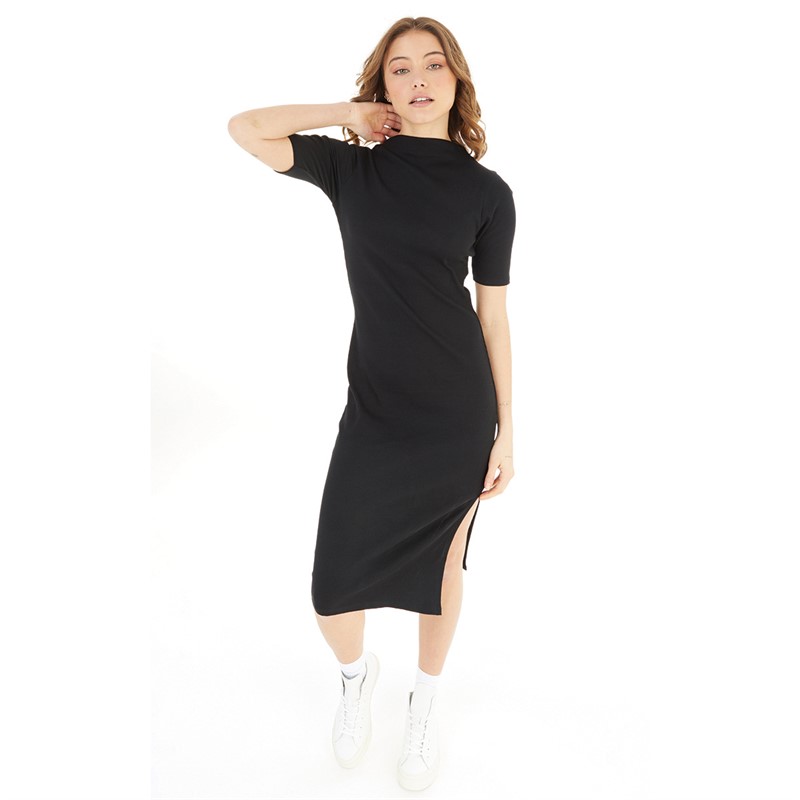 French Connection Womens Rib Turtle Midi Dress Black