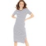 French Connection Womens Stripe Rib Midi Dress Dark Navy/White