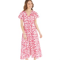French Connection Womens Riley Long Belt Dress Wild Rosa/White