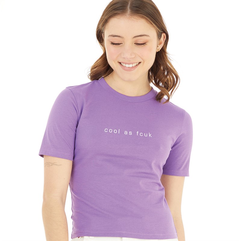 French Connection Womens FCUK Cool As Fitted T-Shirt Violet/White