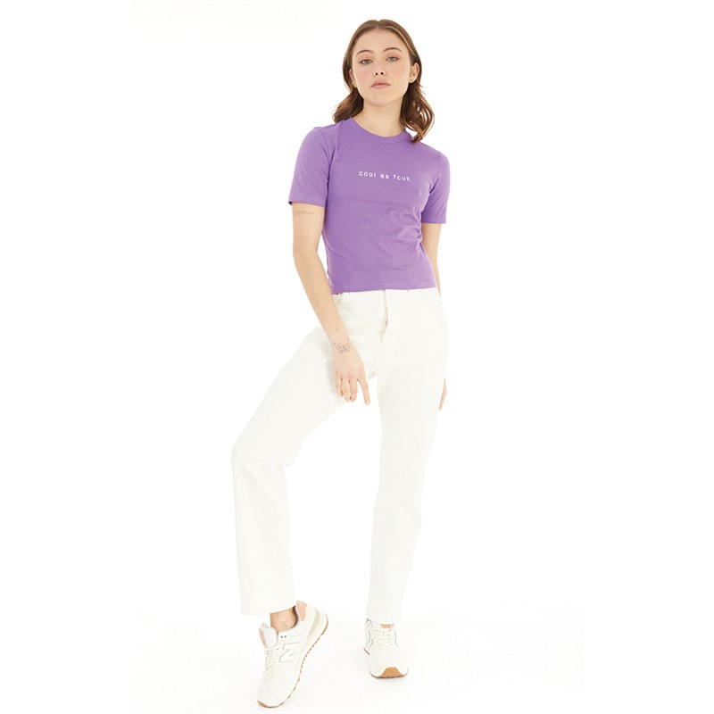 French Connection Womens FCUK Cool As Fitted T-Shirt Violet/White