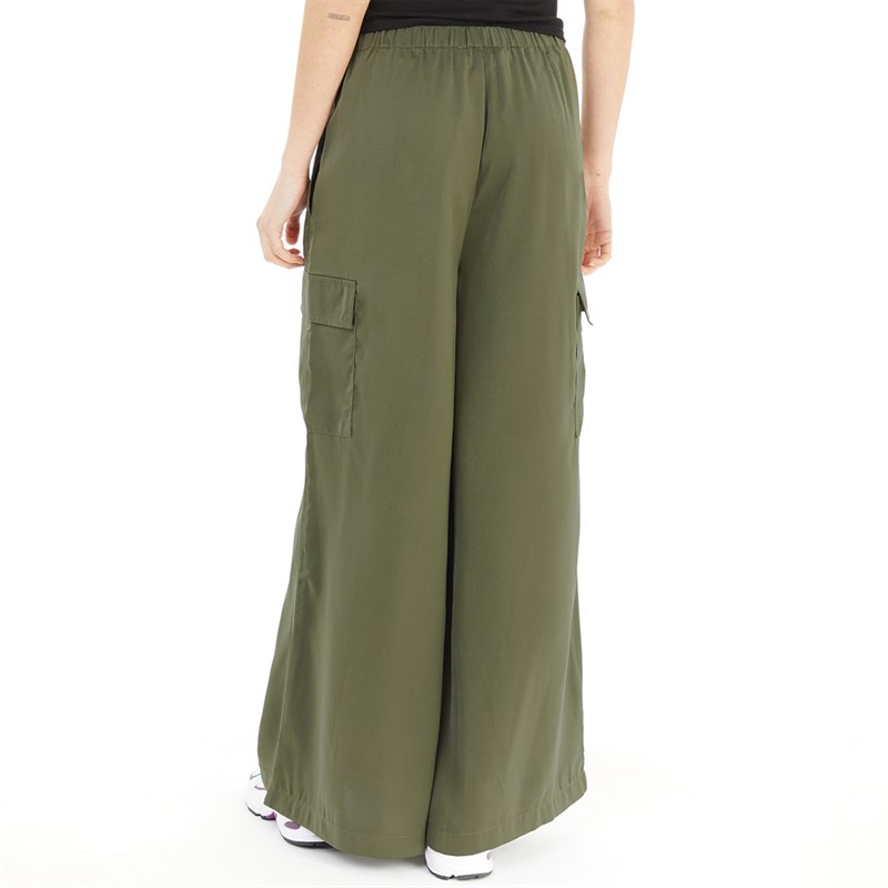 French Connection Womens Satin Wide Leg Cargo Trousers Khaki