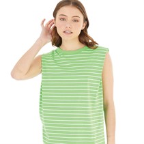 French Connection Womens Padded Shoulder Stripe Tank Poise Green/White
