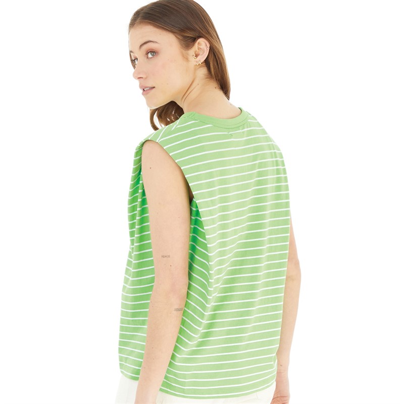 French Connection Womens Padded Shoulder Stripe Tank Poise Green/White