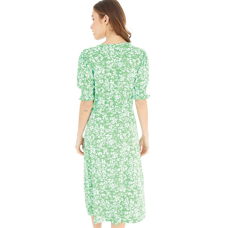 French Connection Womens Florale Button-Thru Midi Dress Poise Green/White
