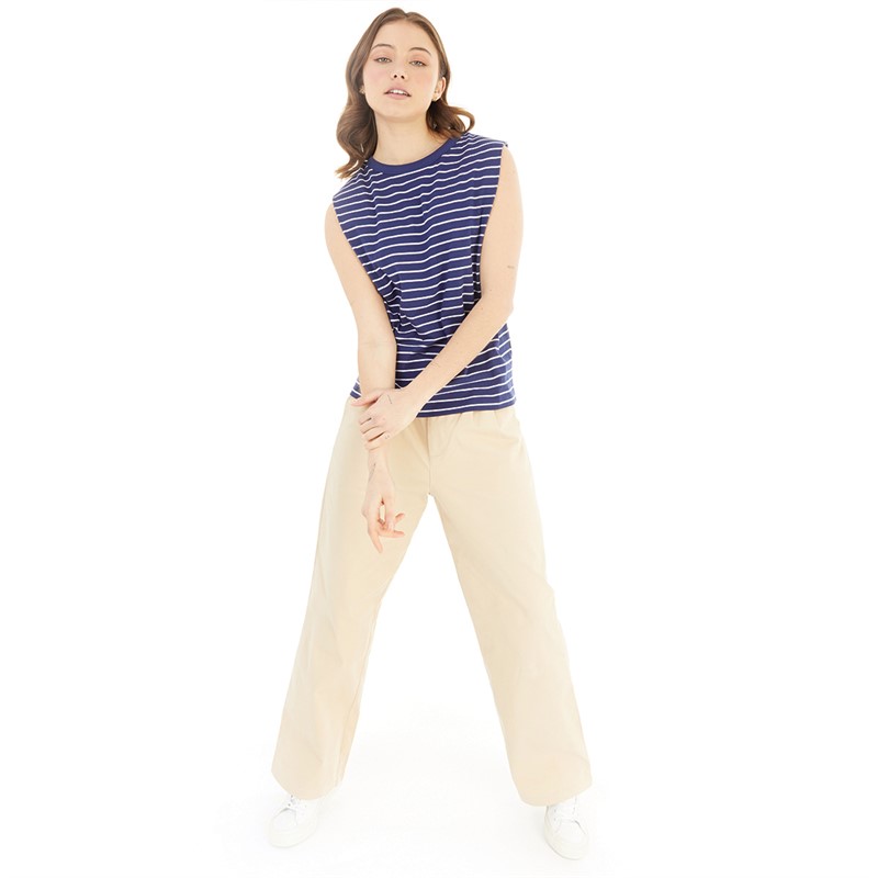 French Connection Womens Padded Shoulder Stripe Tank Dark Navy/White