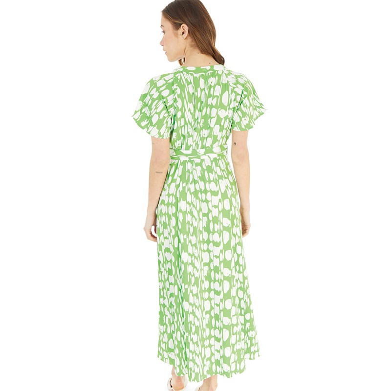 French Connection Womens Riley Long Belt Dress Poise Green/White