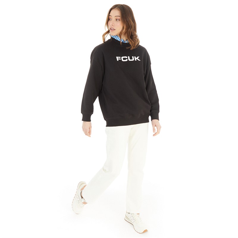 French Connection Womens FCUK Oversized Sweatshirt Black/White