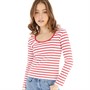 French Connection Womens Scoop Long Sleeve Stripe Rib Top Poppy/White