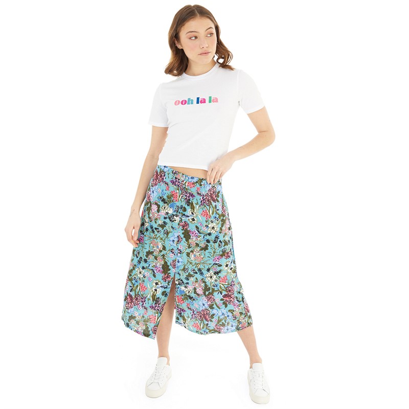 French Connection Womens Blossom Drapey Button Midi Skirt Still Water