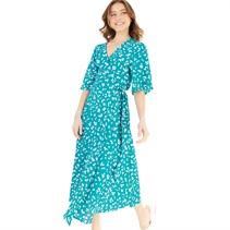 French Connection Womens Bonita Wrap Angel Long Dress Peacock/White