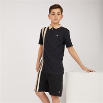 French Connection Boys Byline Short Sleeve Zip Polo And Shorts Set Marine/Sand/Stone