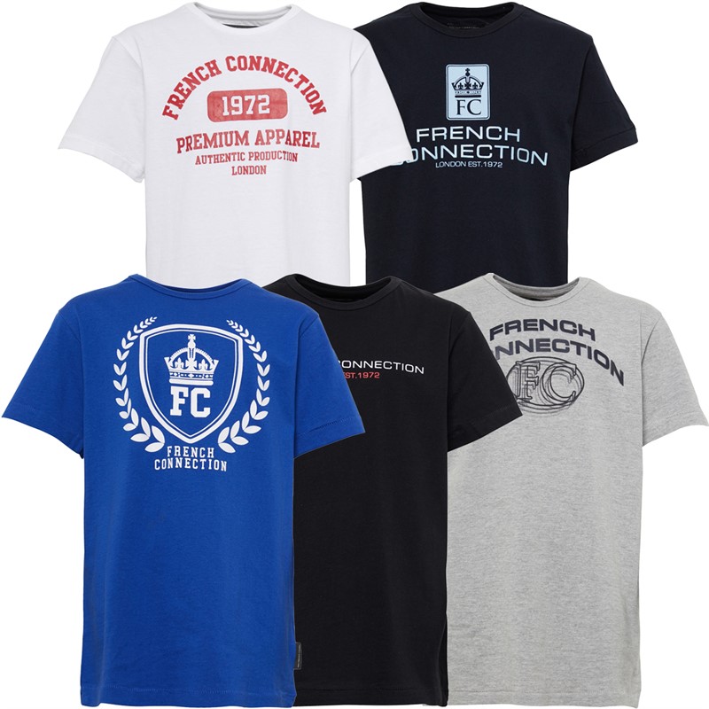 French Connection Drenge 5-pak T-shirts Sort/Hvid/Lysegrå Melange/Marineblå/Kobolt