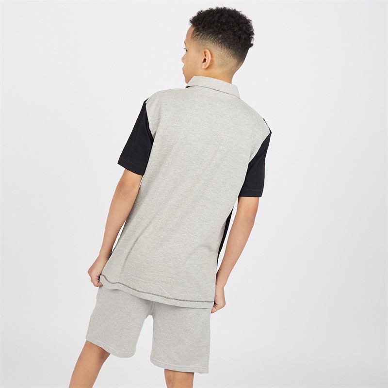 French Connection Boys Court Short Sleeve Zip Polo And Shorts Set Light Grey Marl/Marine