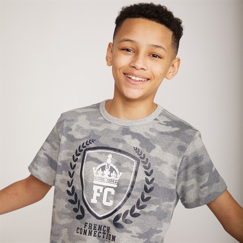 French Connection Boys Crest T-Shirt Grey Marl
