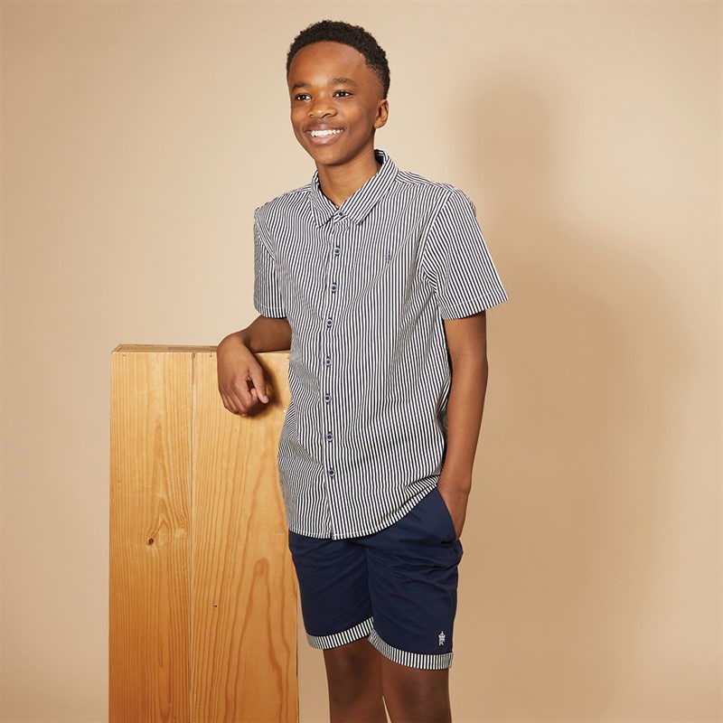French Connection Drenge Edenfield Skjorte Og Shorts Sæt Marine/Off White